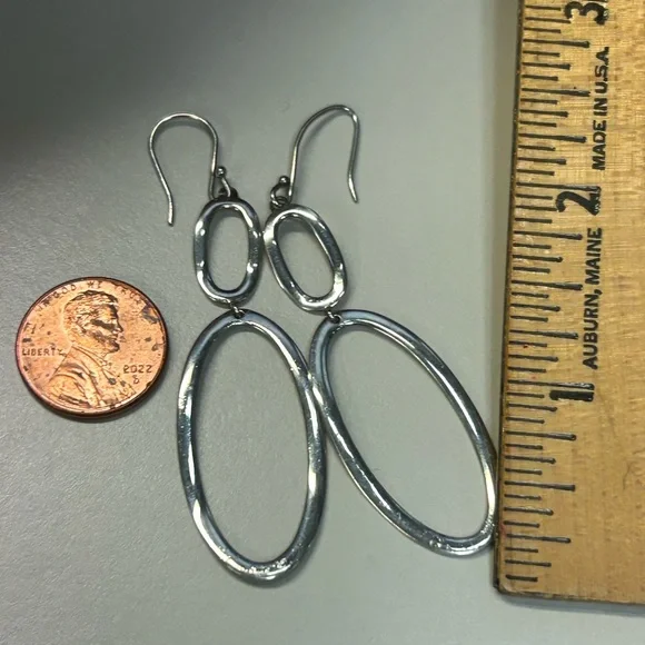 Ippolita sterling Silver hammered Double Oval hoop French wire Earrings vintage - Picture 14 of 16